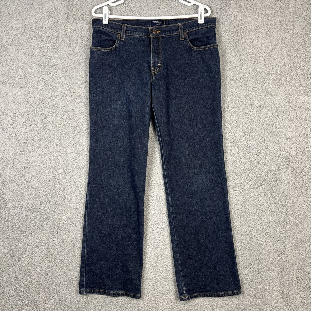 American Eagle Womens Blue Jeans sz 12 Stretch Bareback Wide Leg Dark Wash 34x31